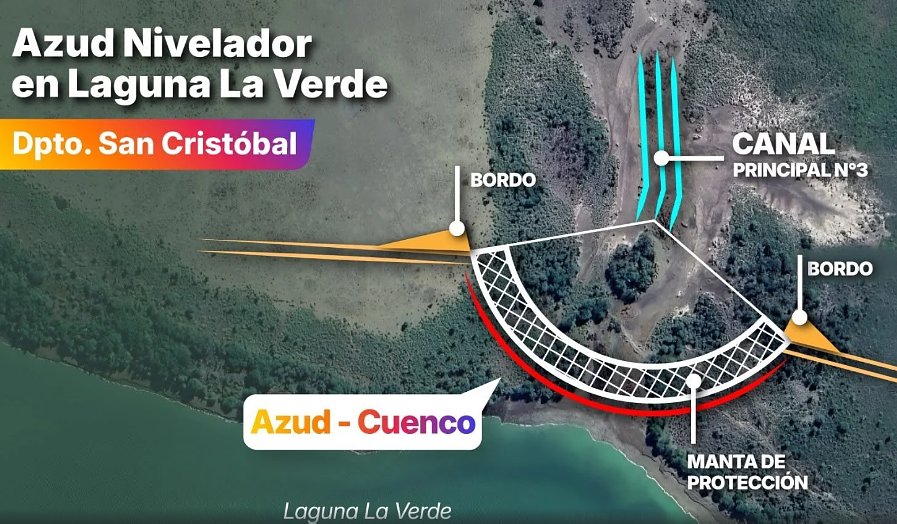 Avanza la construcción del azud nivelador en la Laguna La Verde